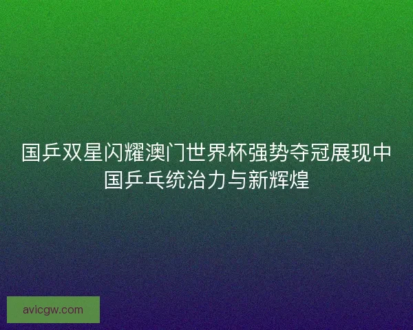 国乒双星闪耀澳门世界杯强势夺冠展现中国乒乓统治力与新辉煌